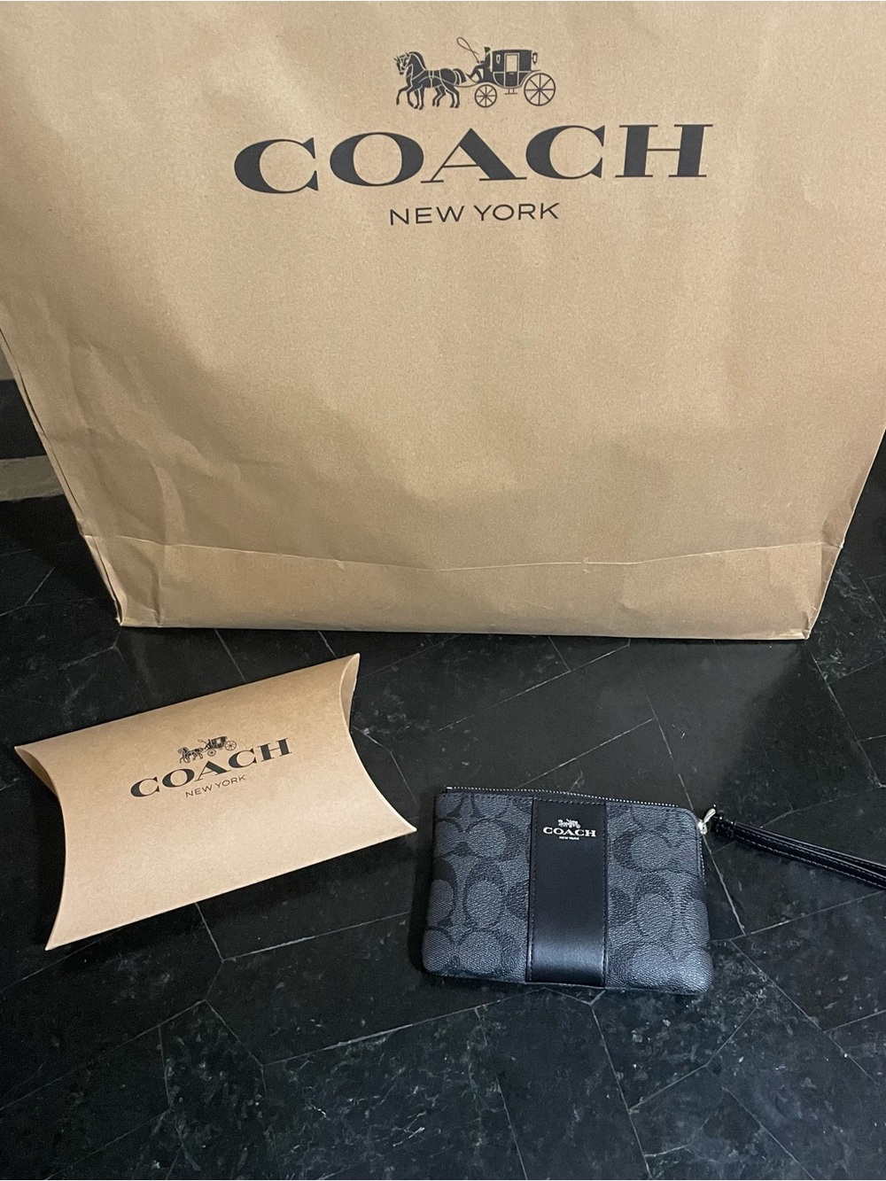Coach Black/Charcoal Logo Wristlet with Wrist Strap
